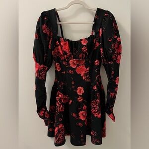 Floral Black and Red Women's Dress